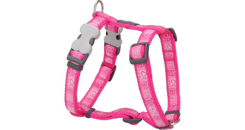 Expresní Doručení Red Dingo postroj – Paw Impressions Hot Pink – 25 mm x 71-113 cm