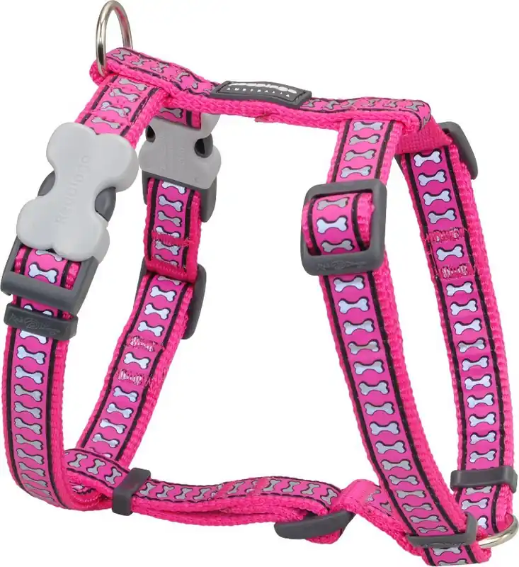 Nízká Cena Red Dingo postroj reflexní – Bones Hot Pink – 25 mm x 56-80 cm