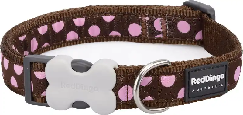 Red Dingo obojek – Pink Spots on Brown – 15 mm x 24-36 cm Ihned K Objednání