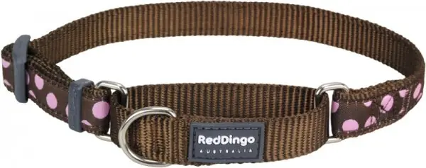 Omezená Nabídka Red Dingo obojek polostahovací – Pink Spots on Brown – 15 mm x 26-40 cm