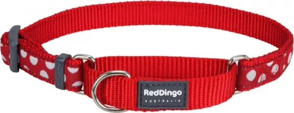 Akční Cena Red Dingo obojek polostahovací – White Spots on Red – 15 mm x 26-40 cm