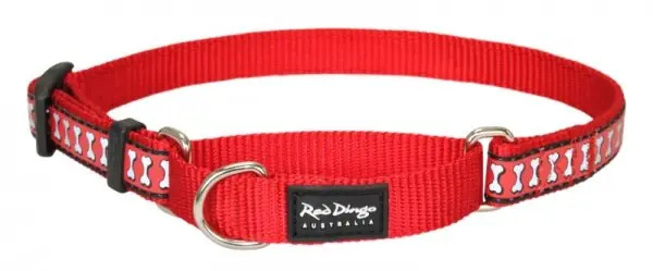 Jen Po Omezenou Doba Red Dingo obojek polostahovací reflexní – Bones Red – 15 mm x 26-40 cm