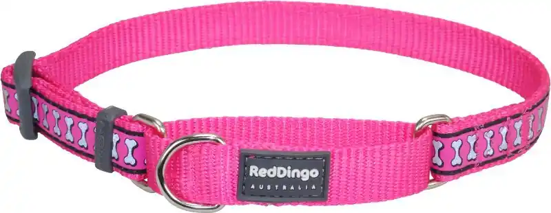 Omezená Nabídka Red Dingo obojek polostahovací reflexní – Bones Hot Pink – 15 mm x 26-40 cm