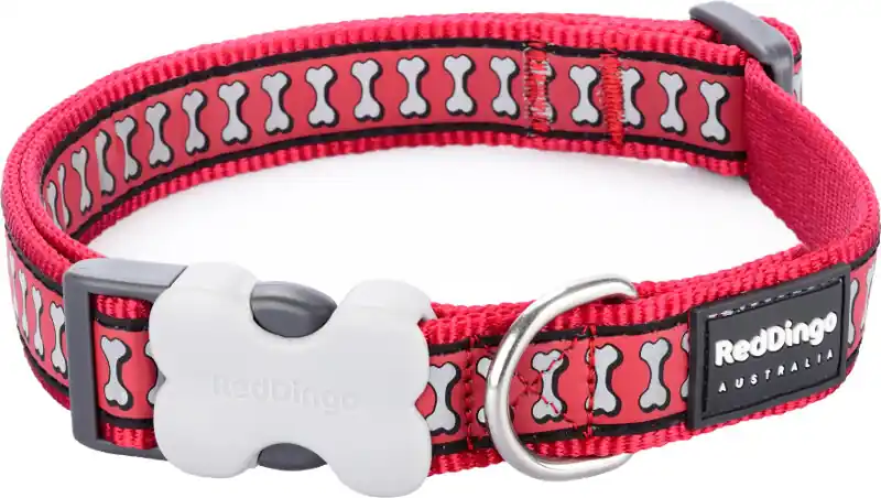 Časově Omezené Red Dingo obojek reflexní – Bones Red – 20 mm x 30-47 cm