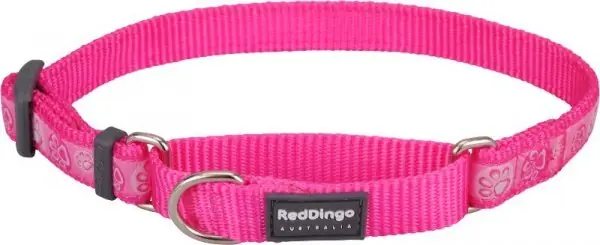 Finální Výprodej Red Dingo obojek polostahovací – Paw Impressions Hot Pink – 20 mm x 30-44 cm