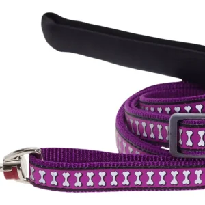 Akce Red Dingo vodítko reflexní – Bones Purple – 20 mm x 1,8 m