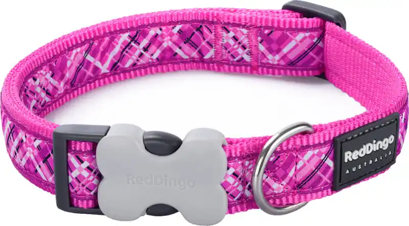 Obojek RD 20 mm x 30-47 cm - Flanno Hot Pink Finální Výprodej