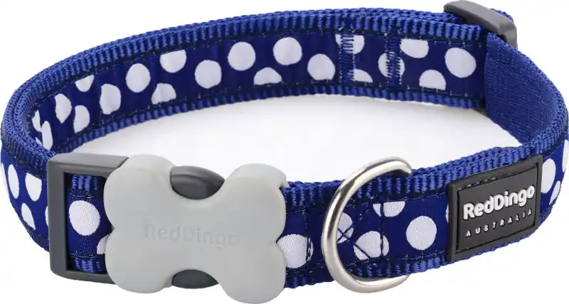 Red Dingo obojek – White Spots on Navy – 12 mm x 20-32 cm Autentický