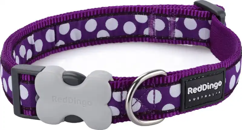 Red Dingo obojek – White Spots on Purple – 12 mm x 20-32 cm Ověřený