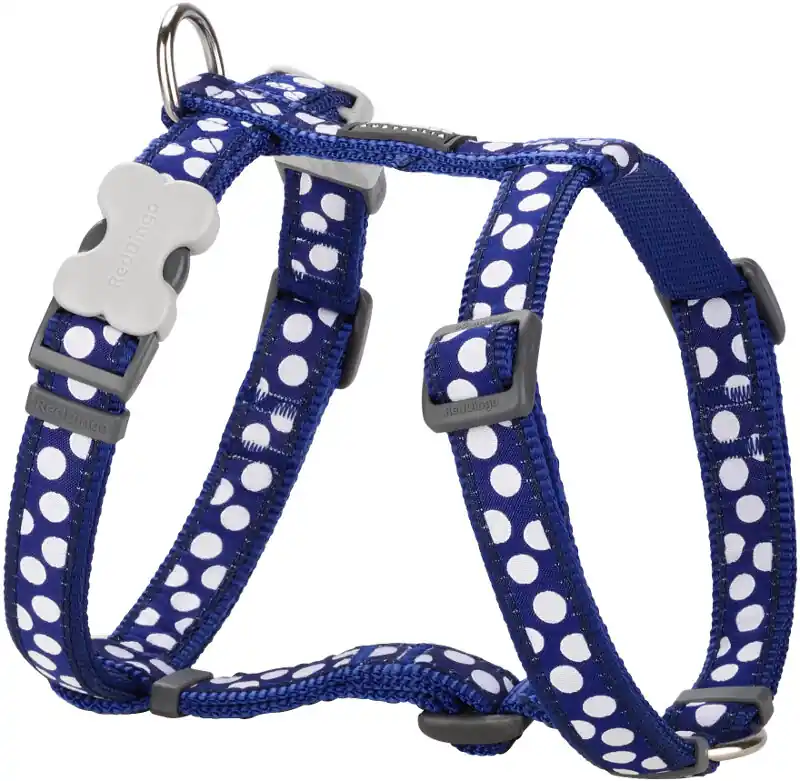 Red Dingo postroj – White Spots on Navy – 15 mm x 36-54 cm Zlevněný
