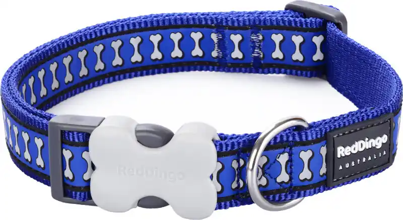 Novinka Red Dingo obojek reflexní – Bones Navy – 12 mm x 20-32 cm