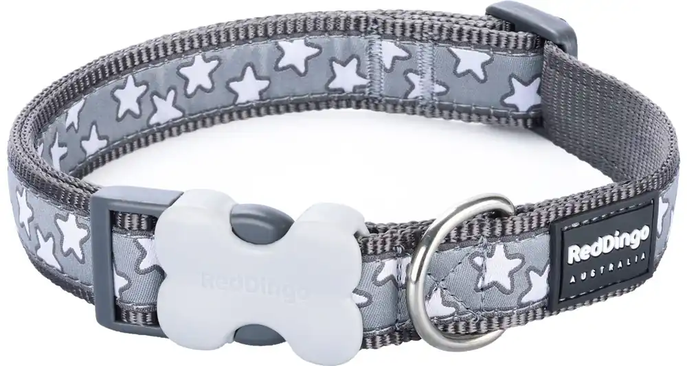 Red Dingo obojek – Stars White on Grey – 15 mm x 24-36 cm Vysoce Kvalitní