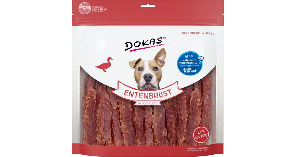 Vrácení Zdarma BALENÍ 4 ks – Dokas Kachní prsa proužky široké 900 g