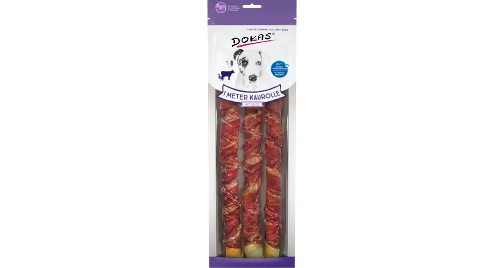 BALENÍ 8 ks – Dokas Tyčky z hovězí kůže obalené kachním masem 315 g Aktuální