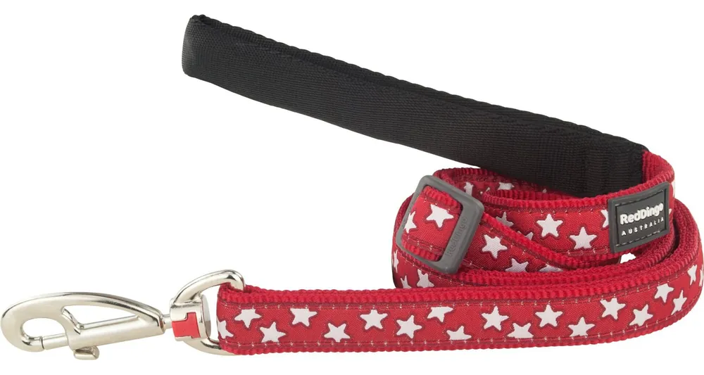 Finální Výprodej Red Dingo vodítko – Stars White on Red – 25 mm x 1,8 m