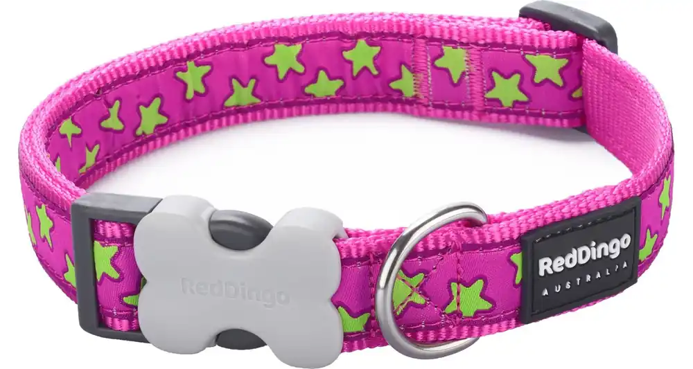 Red Dingo obojek – Stars Lime on Hot Pink – 12 mm x 20-32 cm Akční Cena