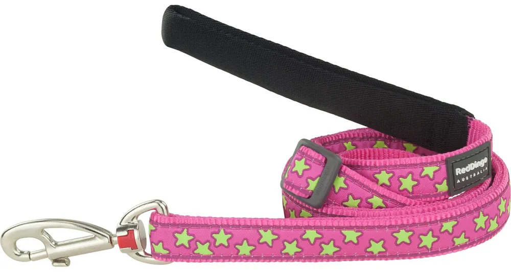 Originální Red Dingo vodítko – Stars Lime on Hot Pink – 12 mm x 1,8 m