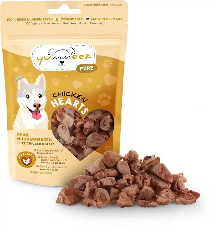 Novinka Yummeez Pure Mrazem sušená kuřecí srdíčka 35 g