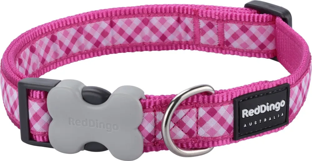 Horká Nabídka Red Dingo obojek – Gingham Hot Pink – 20 mm x 30-47 cm