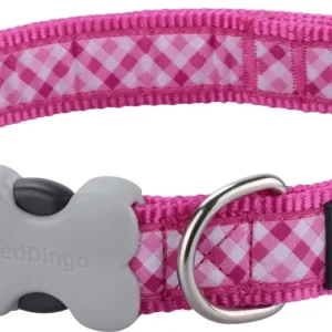 Akce Red Dingo obojek – Gingham Hot Pink – 25 mm x 41-63 cm
