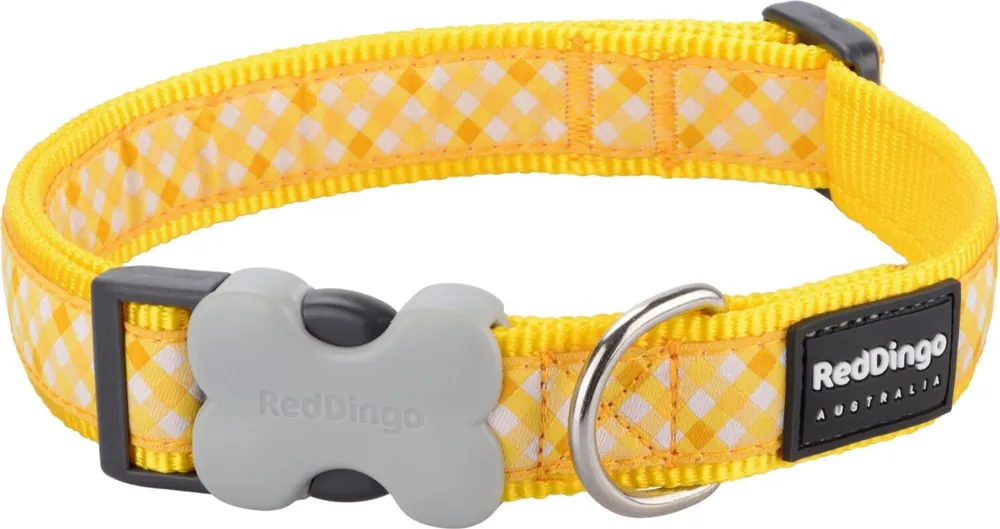 Red Dingo obojek – Gingham Yellow – 20 mm x 30-47 cm Výprodej