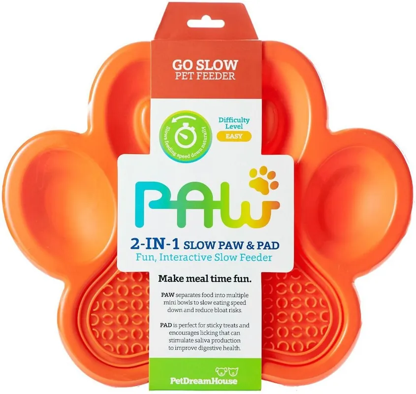 PetDreamHouse zpomalovací miska Paw 2 v 1 – oranžová Sleva