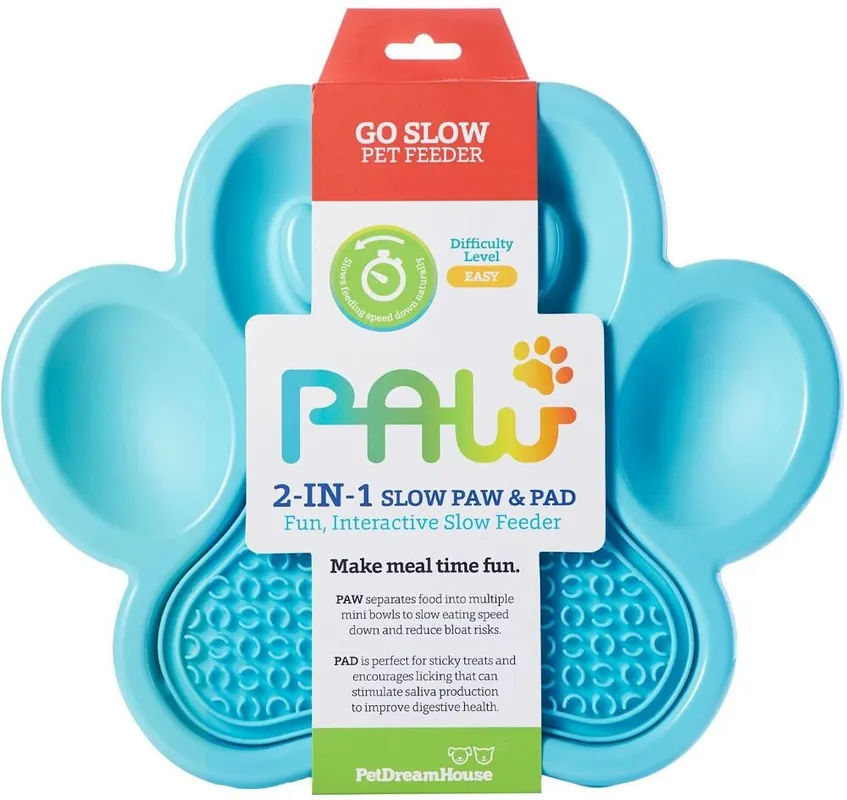 Zlevněný PetDreamHouse zpomalovací miska Paw 2 v 1 – modrá