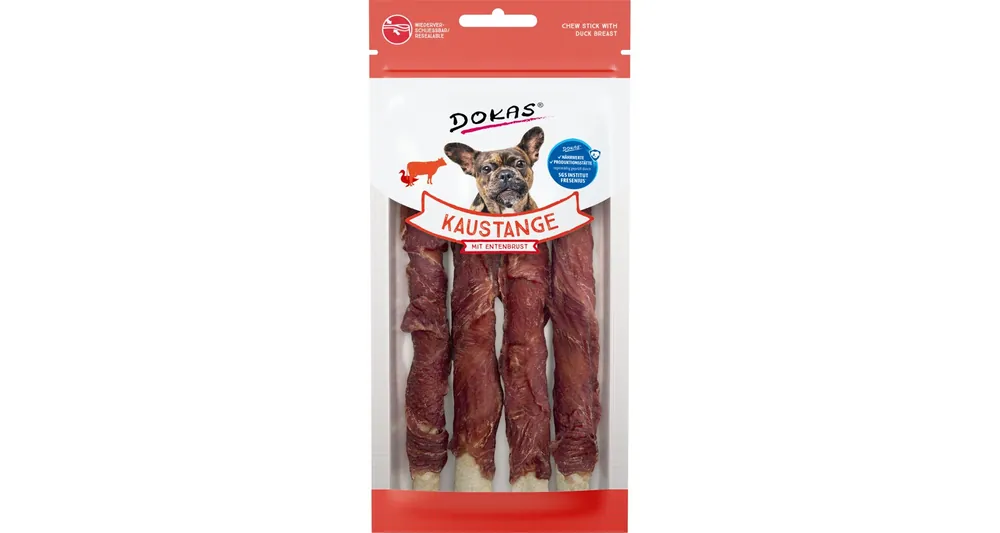 Dokas Tyčinky z hovězí kůže obalené kachním masem 50 g Levný
