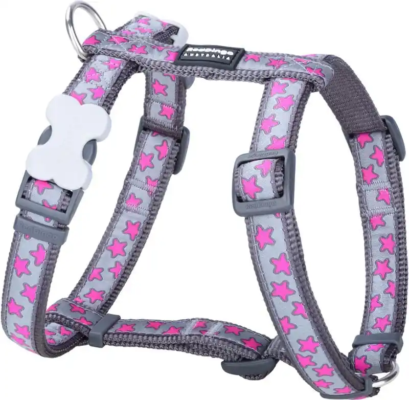 Red Dingo postroj – Hot Pink Stars on Grey – 20 mm x 45-66 cm Ověřený