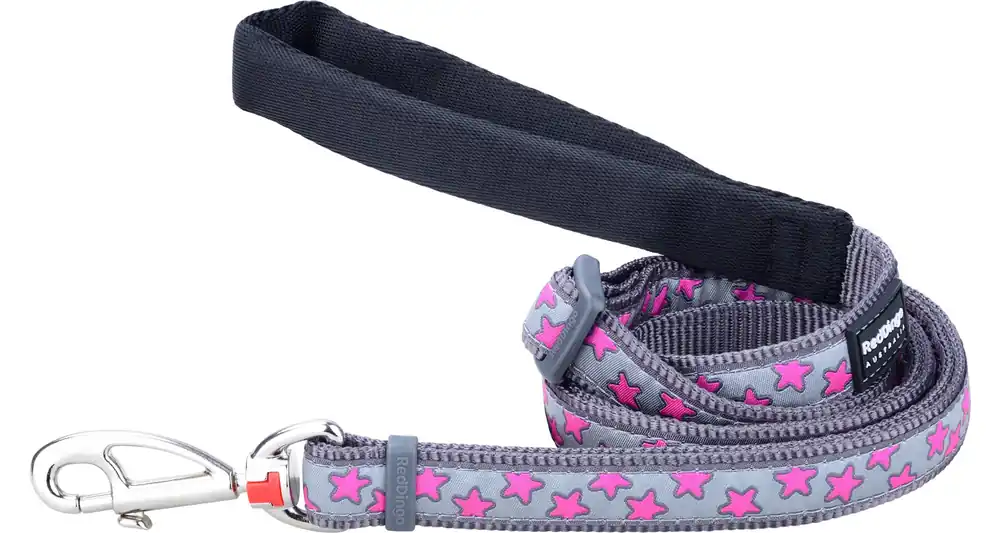 Nejlepší Volba Red Dingo vodítko – Hot Pink Stars on Grey – 20 mm x 1,8 m