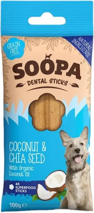 Soopa Dentální tyčinky s kokosem a chia semínky 100 g Přímo Od Výrobce