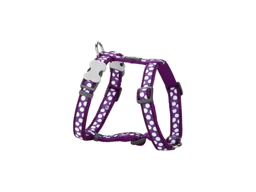 Nejprodávanější Postroj Red Dingo 12 mm x 30-44 cm- White Spots on Purple