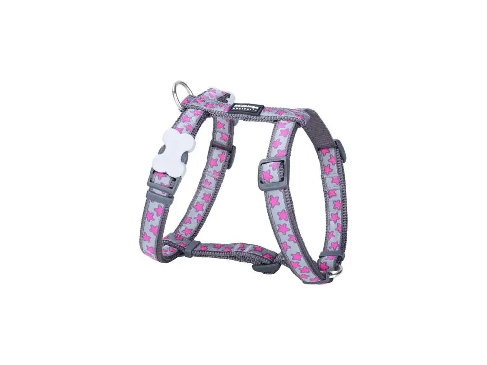 Postroj Red Dingo 15 mm x 36-54 cm - Hot Pink Stars on Grey Oblíbený
