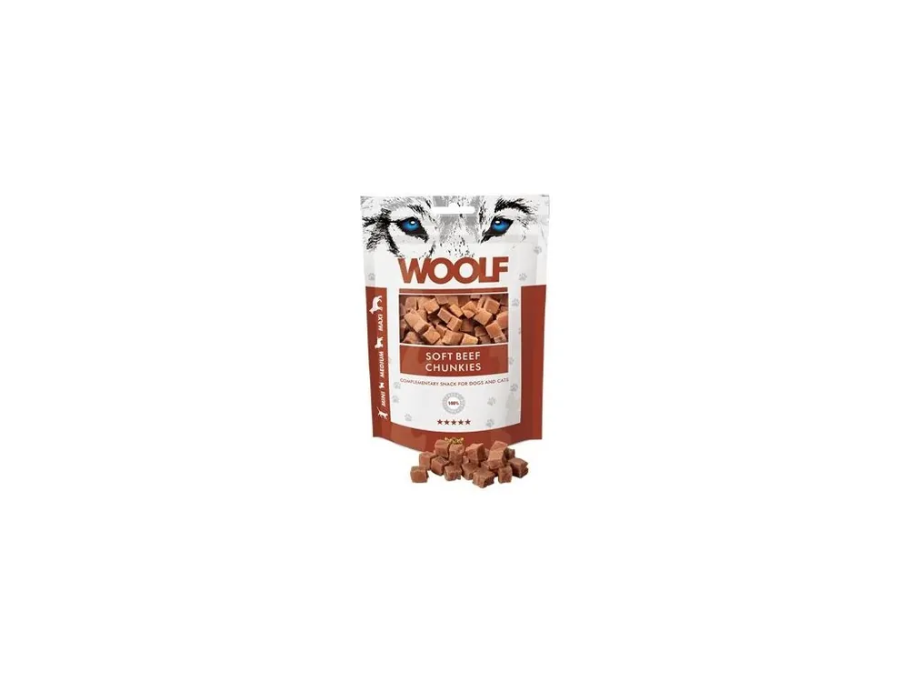 WOOLF pochoutka Soft Beef Chunkies 100g Nová Kolekce