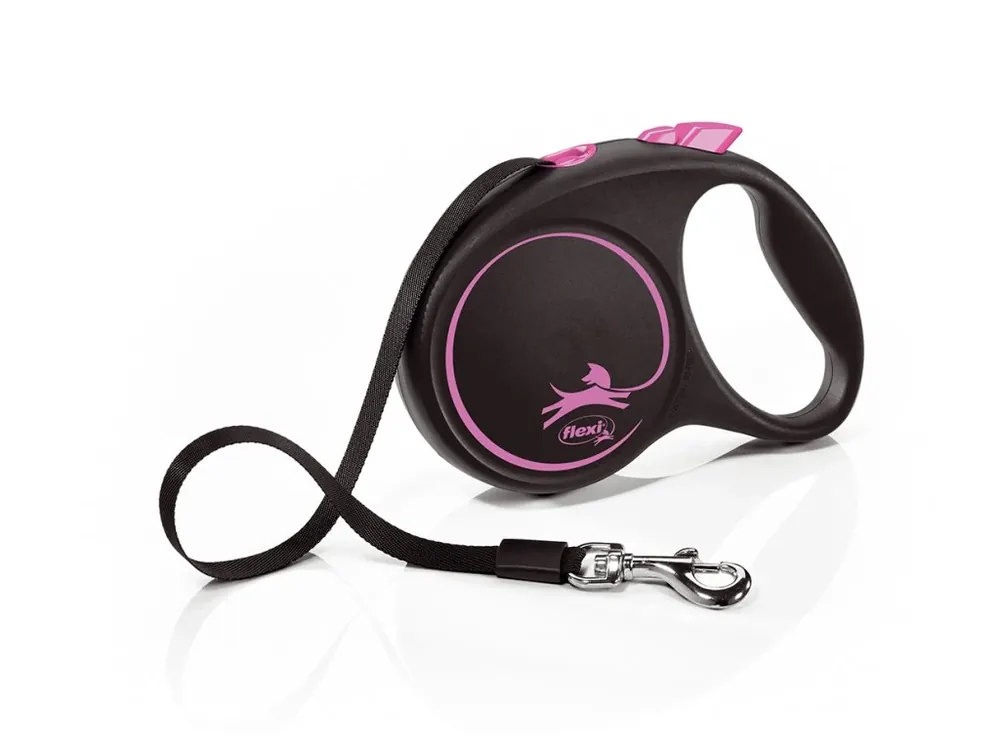 Vodítko FLEXI Black Design pásek 5m/25kg "M" růžová 1ks Omezená Nabídka