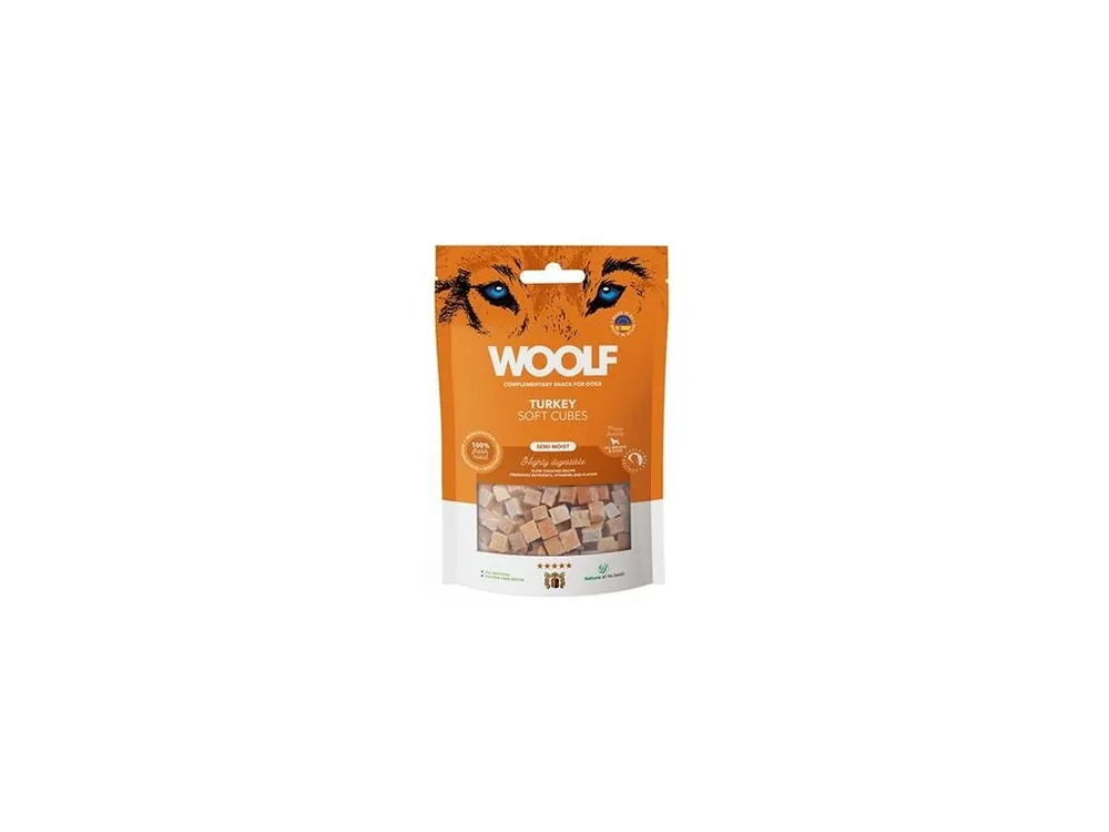 Ověřený WOOLF pochoutka Soft Cubes Turkey 100g