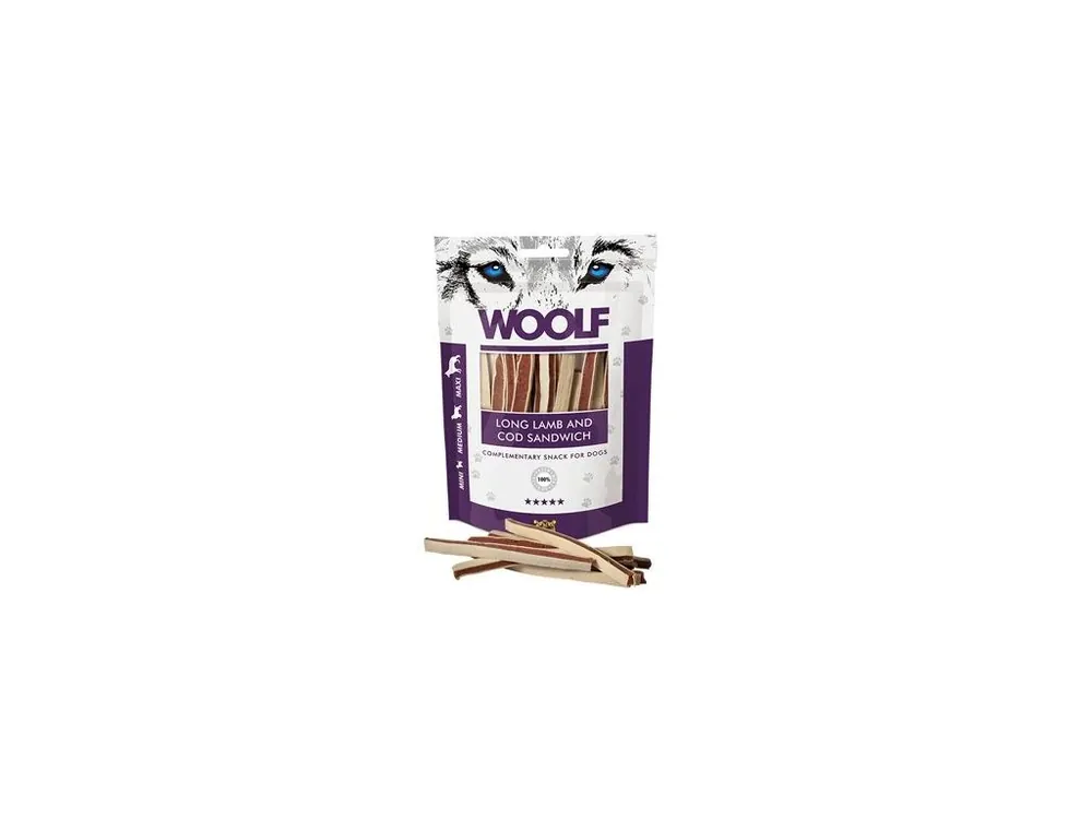 Cenová Bomba WOOLF pochoutka Soft Lamb and Cod Sandwich 100g