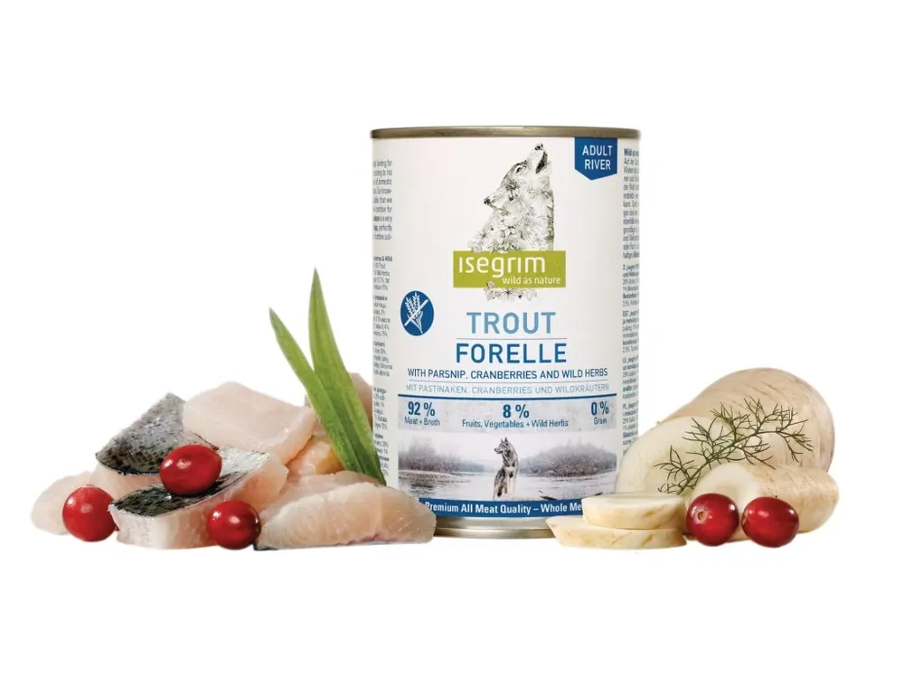 ISEGRIM Adult River Pstruh s pastinákem a brusinkami 800 g Oblíbený