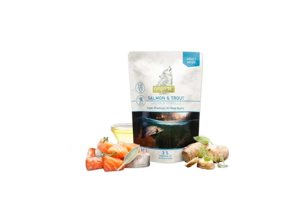 Levný ISEGRIM Salmon with Trout POUCH losos a pstruh 410g