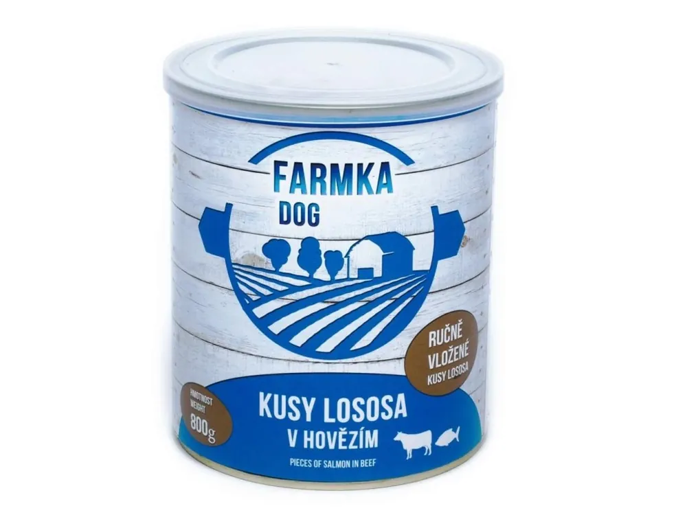 Značkový FARMKA Dog s lososem, konzerva 800 g