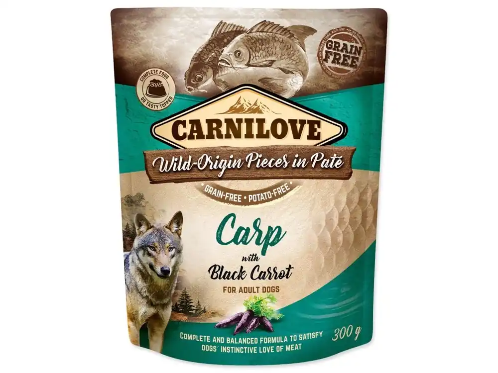 Kapsička Carnilove Dog Pouch kapr s černou mrkví, paté 300g Zlevněný
