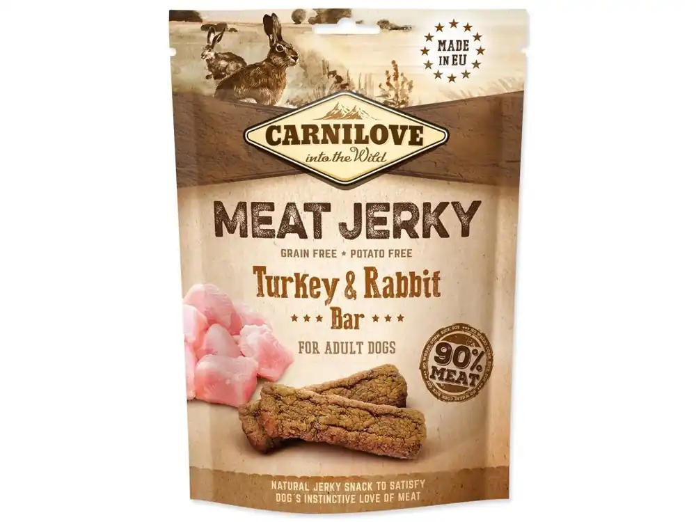 Pochoutka Carnilove Jerky králík a krůta, tyčinky 100g Časově Omezené