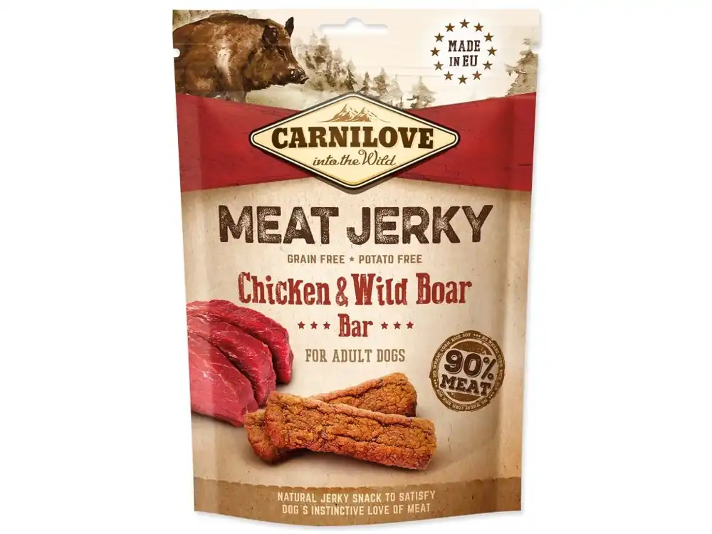 Speciální Cena Pochoutka Carnilove Jerky divočák a kuře, tyčinky 100g