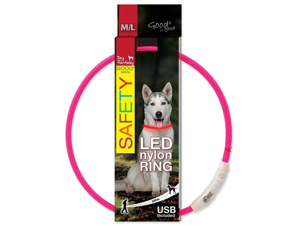Obojek Dog Fantasy LED nylon růžový 65cm Zlevněný