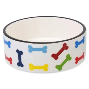 Miska DOG FANTASY keramická potisk barevné kosti bílá 15,5 cm 0.79l Top Prodej