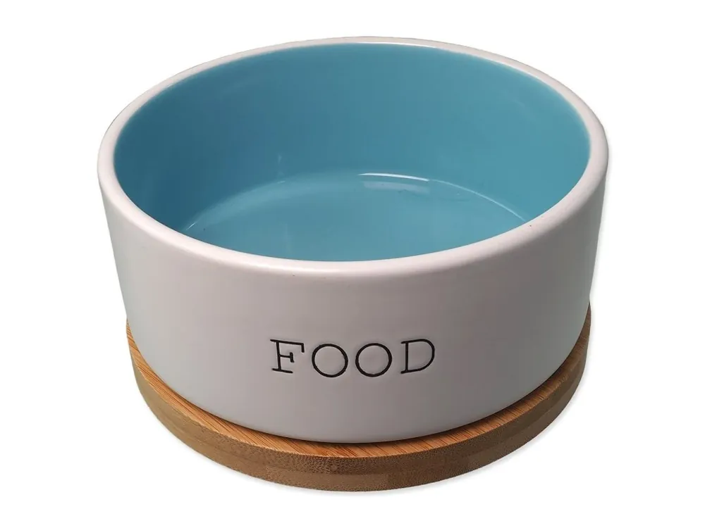 Miska Dog Fantasy keramická FOOD bílá/modrá s podtáckem 16x6,5cm, 850ml Víkendová Akce