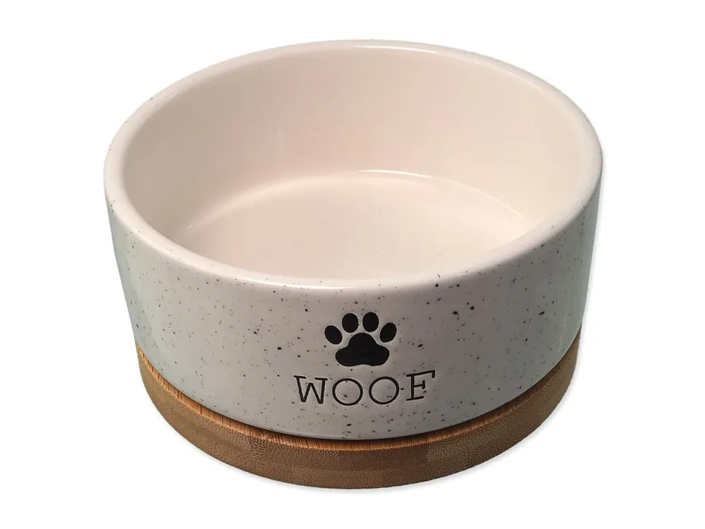 Miska Dog Fantasy keramická bílá WOOF s podtáckem 13x5,5cm, 400ml Must-Have