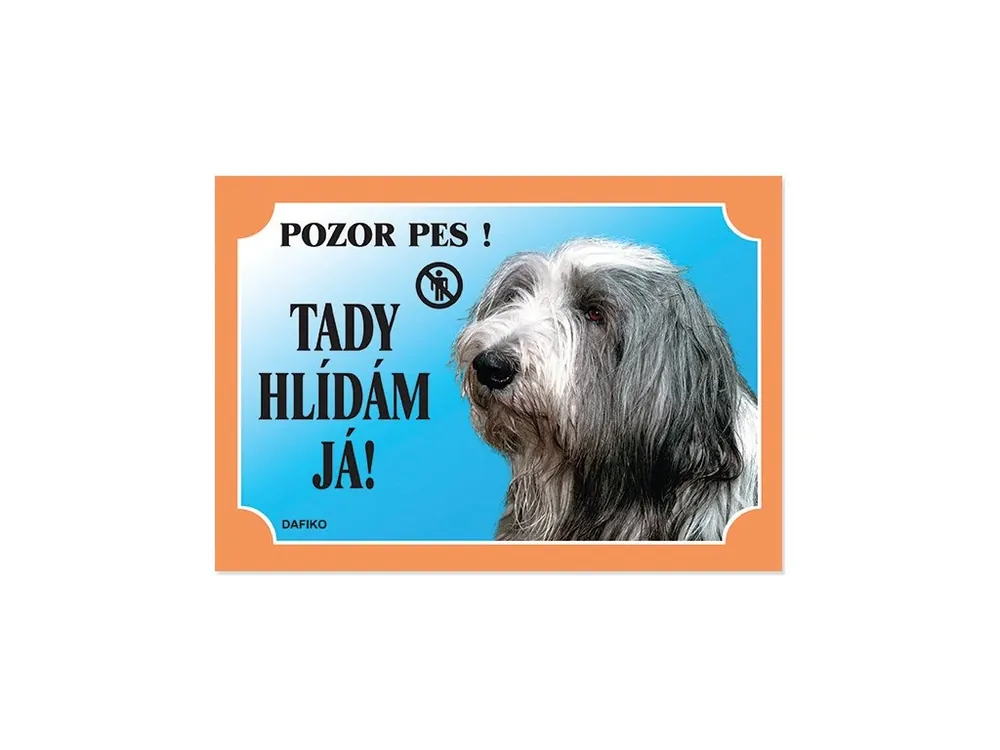 Barevná cedulka Pozor pes Bearded kolie Originální