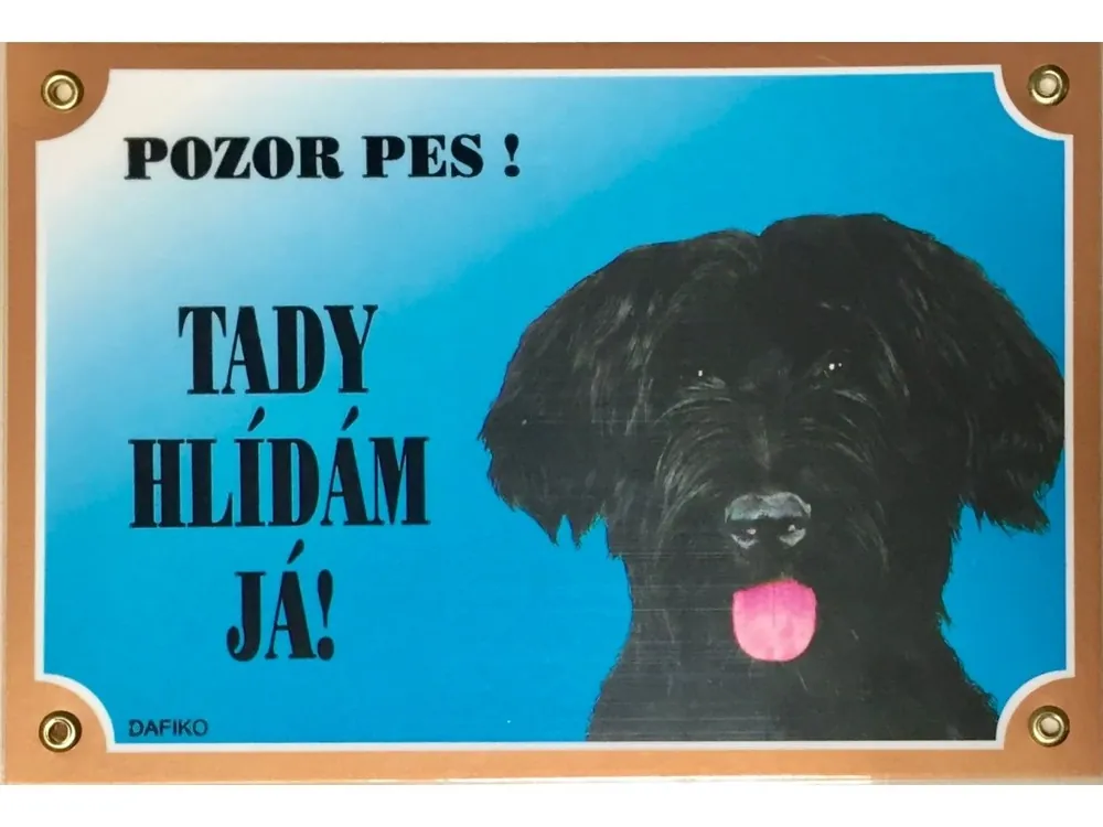 Barevná cedulka Pozor pes Briard černý Poslední Šance