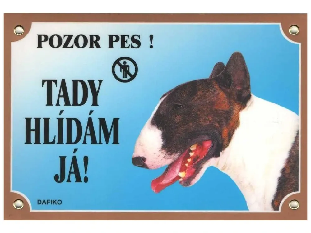 Barevná cedulka Pozor pes Bullterier Akce